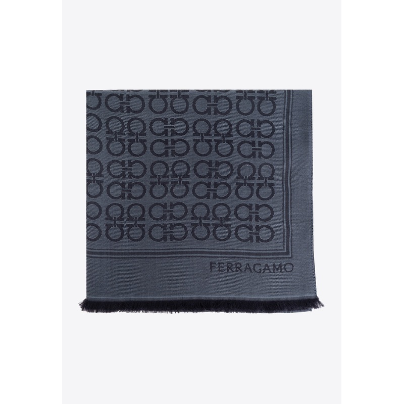 Gancini Monogram Wool Scarf Navy Onesize