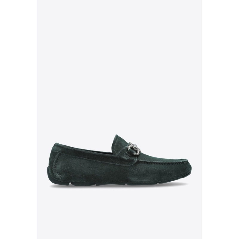 Parigi Double Gancini Suede Loafers Green mshoesus_US 7