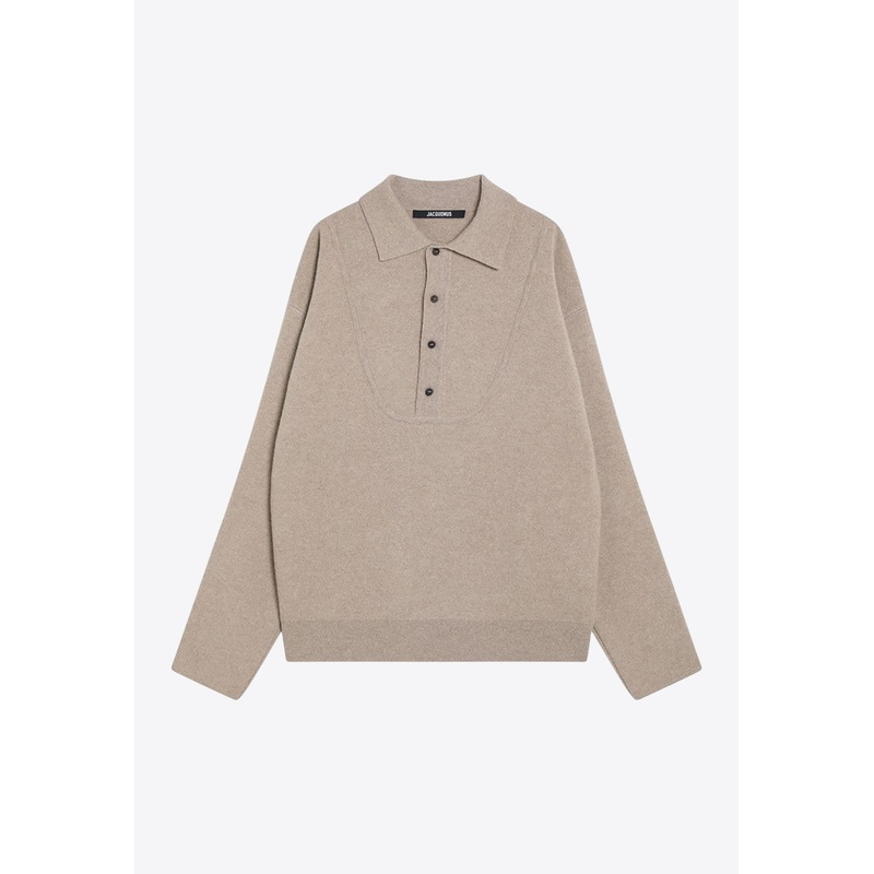 Wool-Blend Polo Sweater Beige mrtwstd_S
