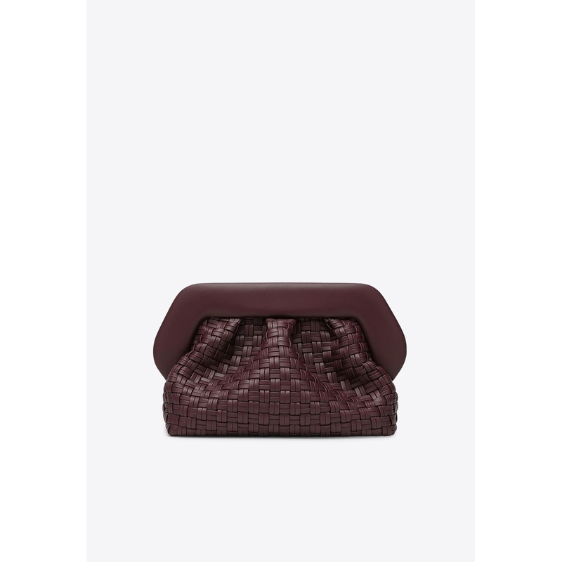 Woven Bios Leather Clutch Bag Burgundy Onesize