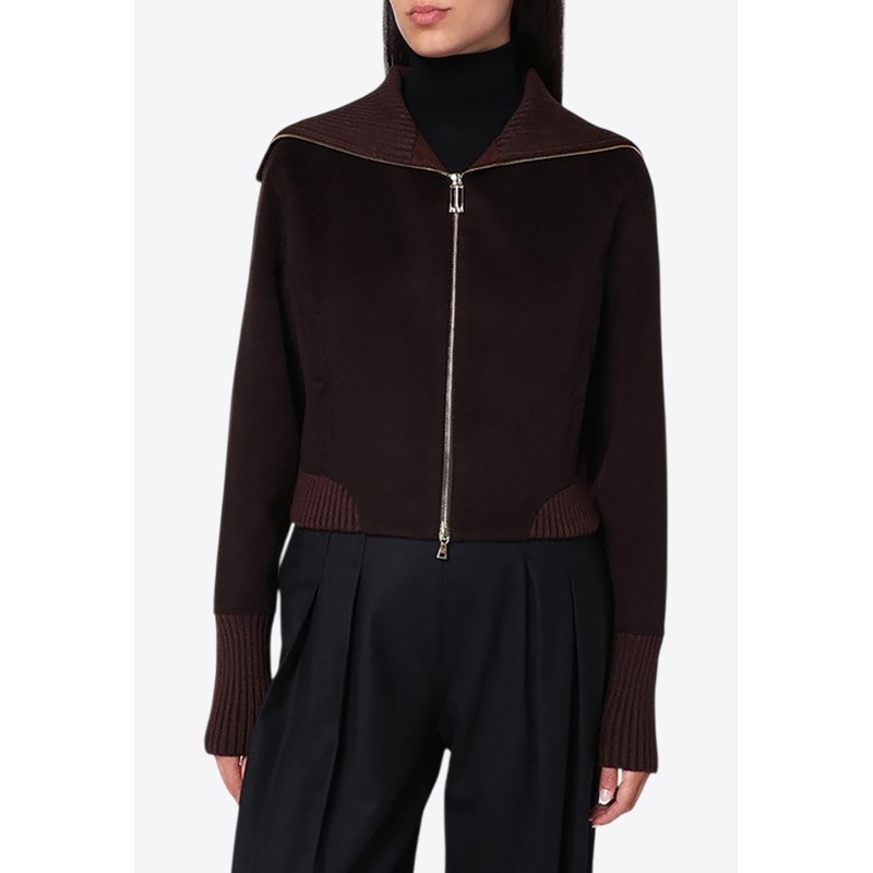 Zip-Up Ribbed Wool Cardigan Brown wrtwuk_UK 10
