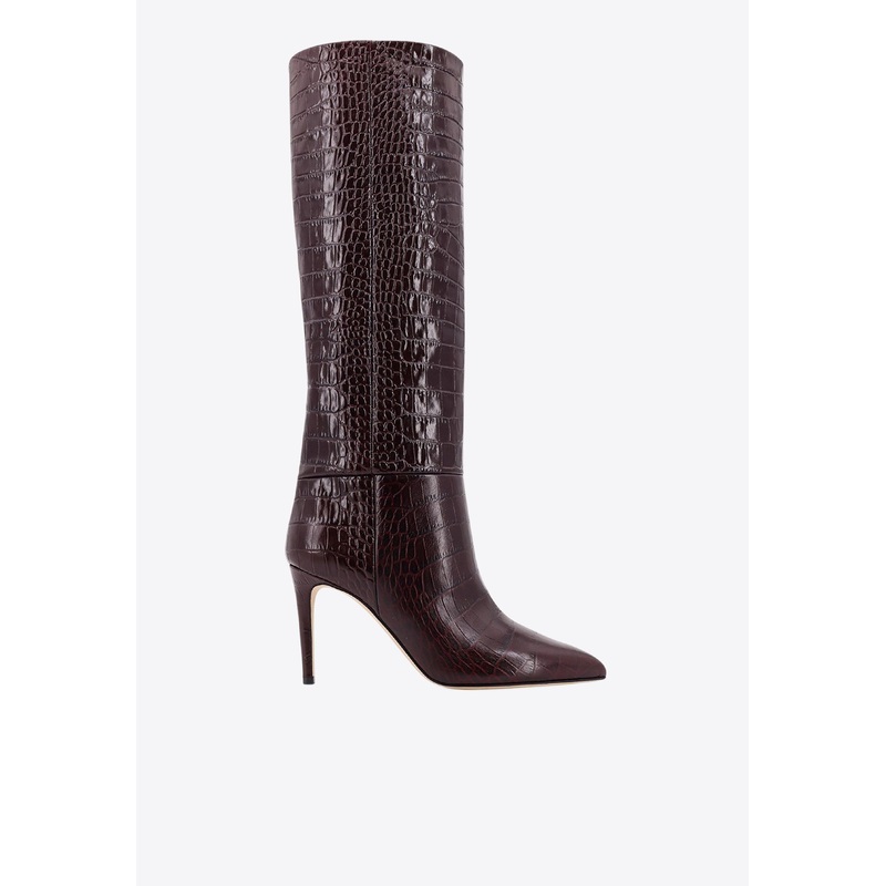 85 Croc-Embossed Leather Knee-High Boots Brown wshoeseu_EU 36