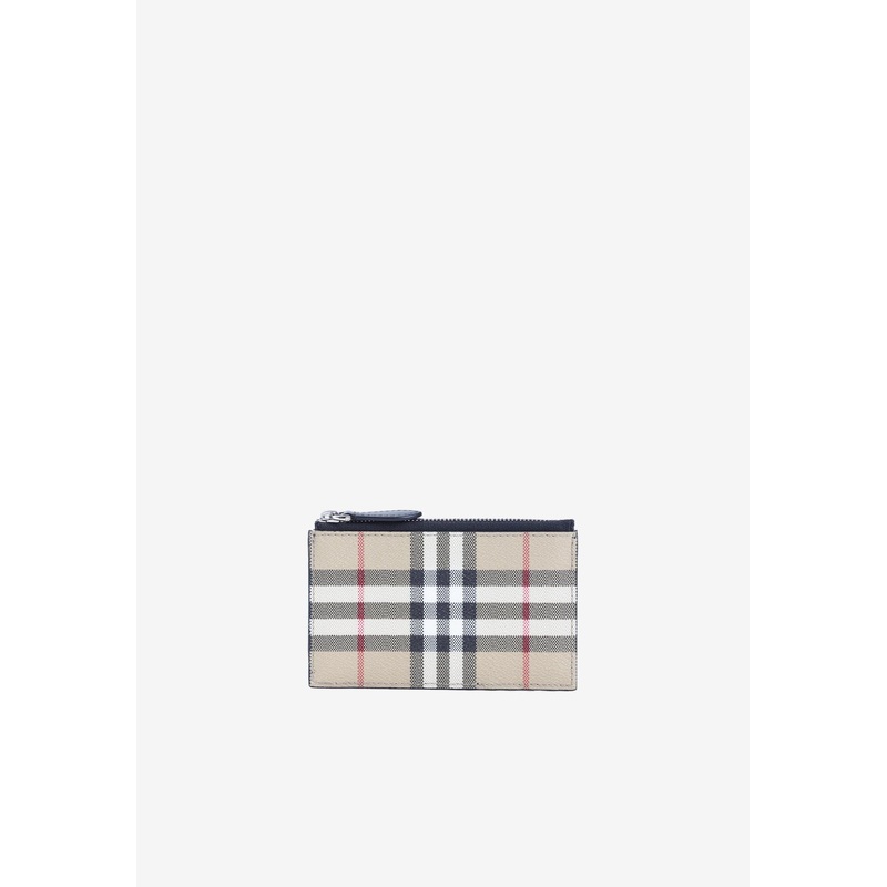 Alwyn Checked Leather Zipped Cardholder Beige Onesize