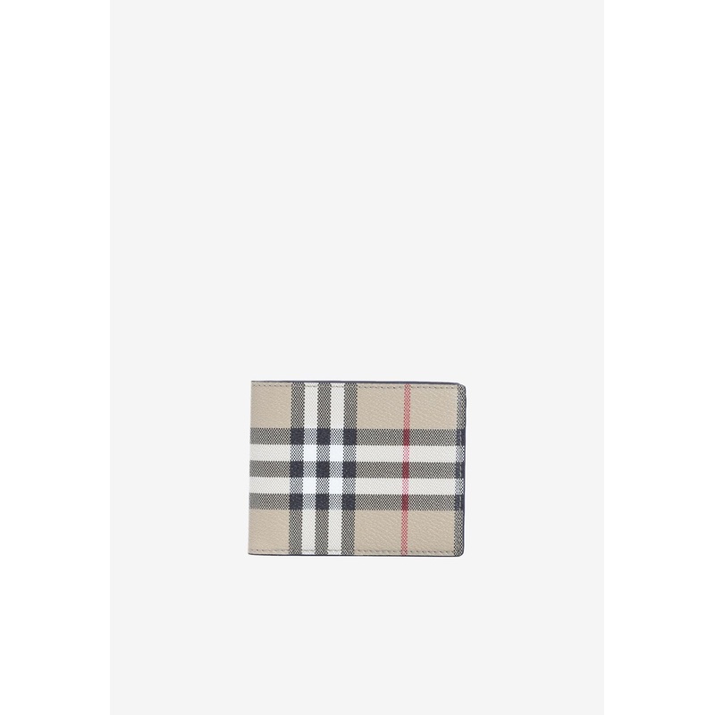 Bi-Fold Check Leather Wallet Beige Onesize