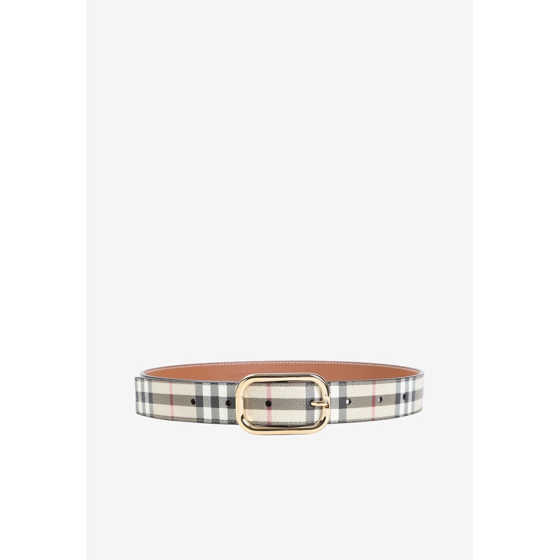 Check Pattern Canvas Belt Beige S