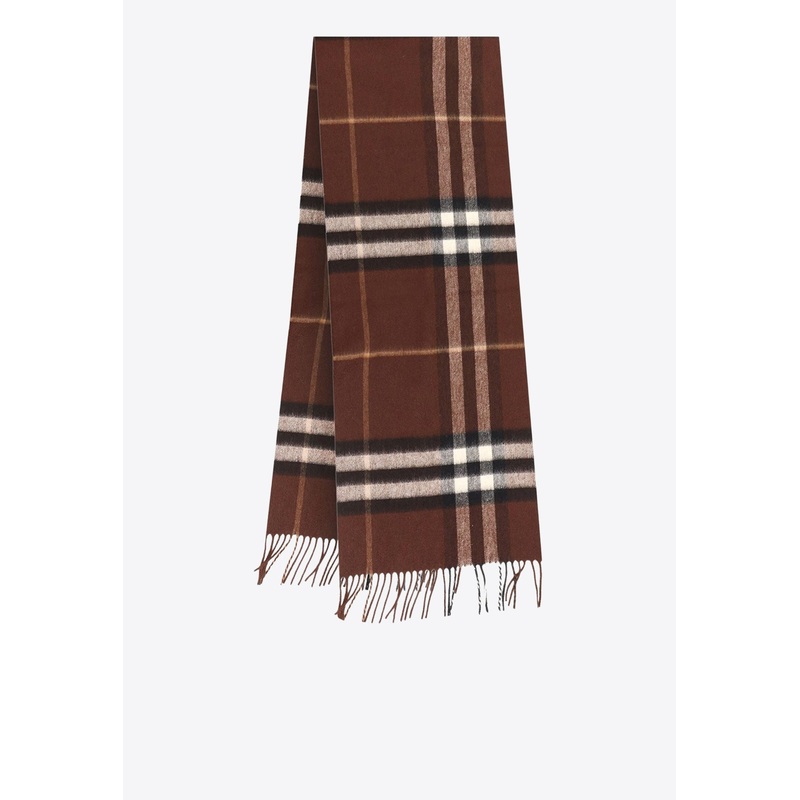 Checked Fringed Scarf Brown Onesize