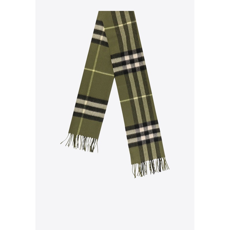 Checked Fringed Scarf Green Onesize