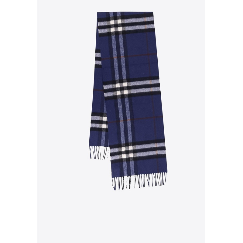 Checked Fringed Scarf Navy Onesize