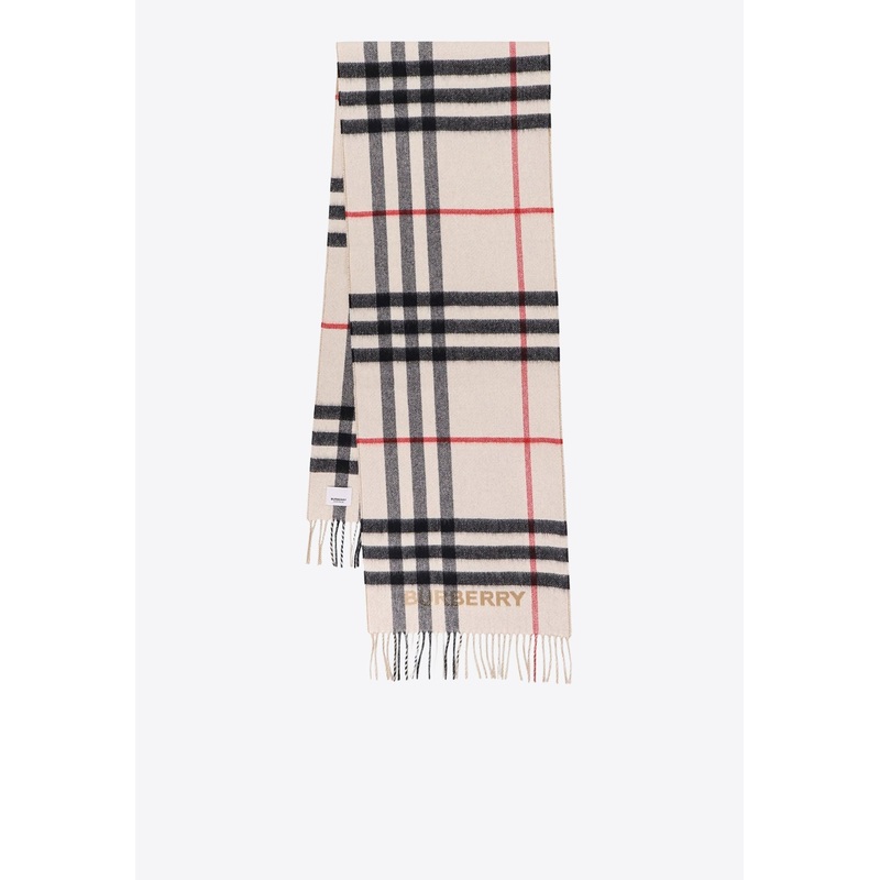 Maxi Check Fringed Scarf Beige Onesize