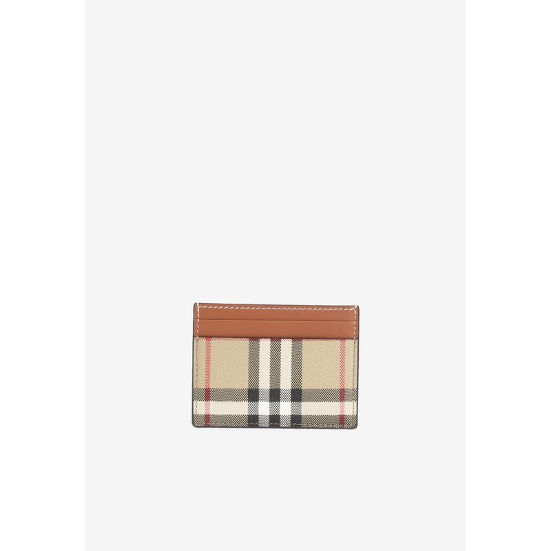 Sandon Check Leather Cardholder Beige Onesize