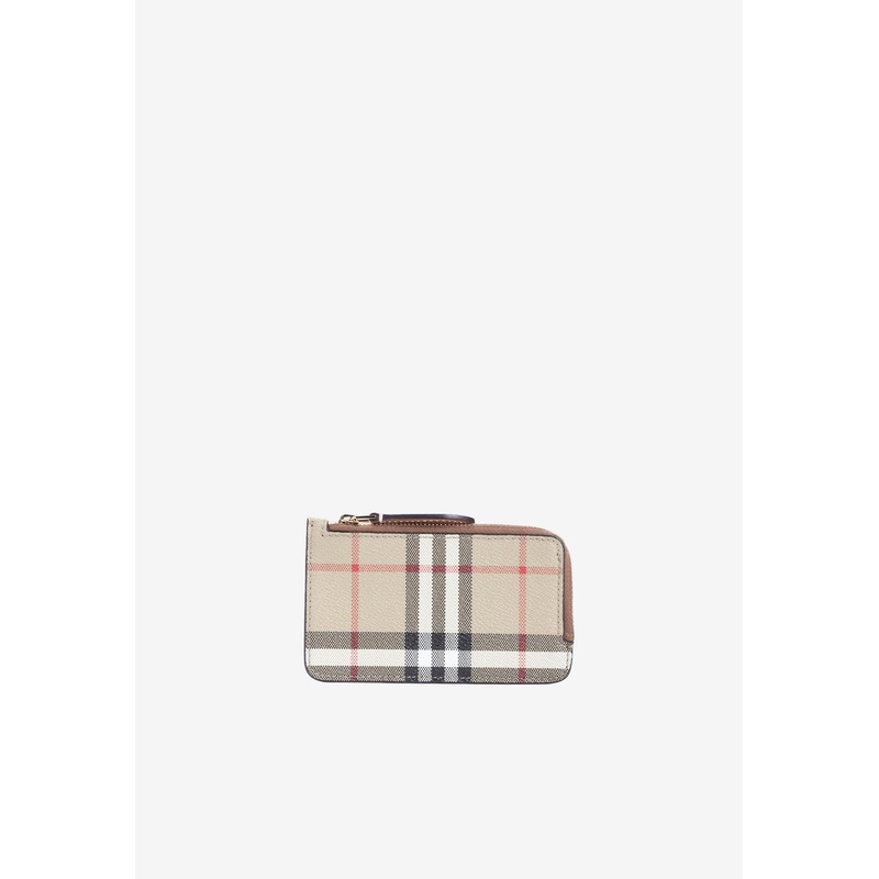 Somerset Checked Leather Zipped Cardholder Beige Onesize