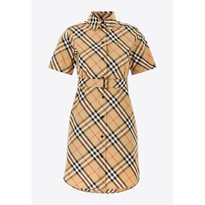 Vintage Check Belted Mini Shirt Dress Beige wrtwuk_UK 4