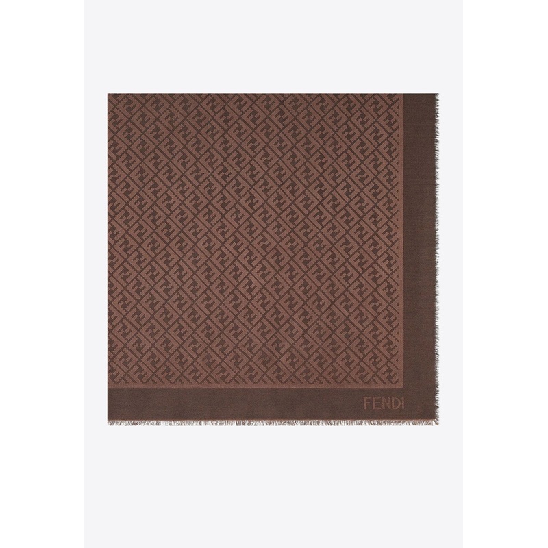 FF-Motif Scarf in Silk and Wool Chocolate Onesize