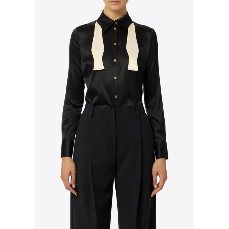 Satin Shirt with Bow-Tie Black wrtwit_IT 40