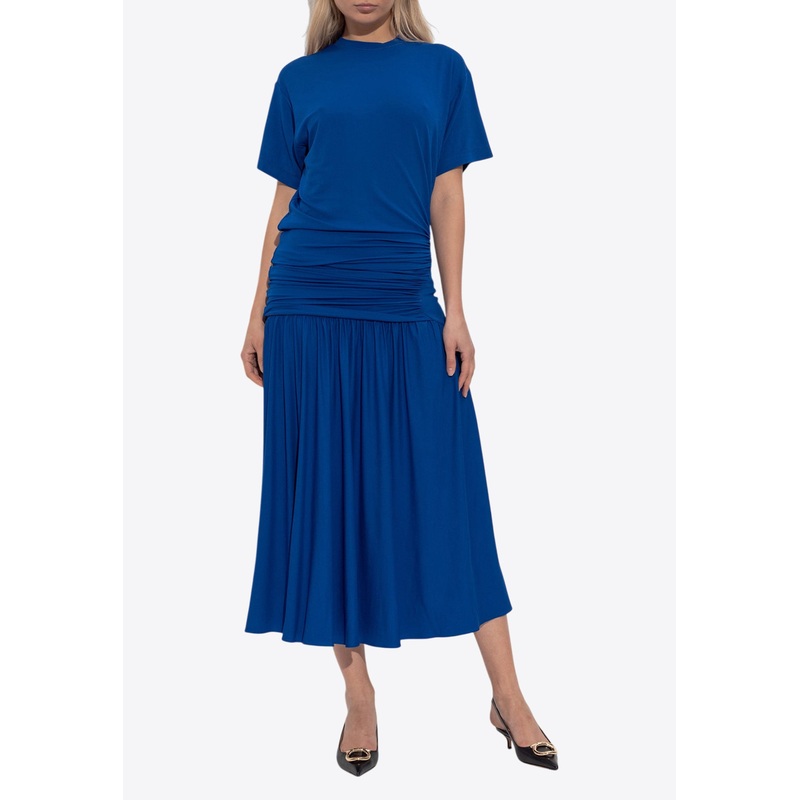 Asymmetrical Draped Midi Dress Blue wrtwit_IT 38