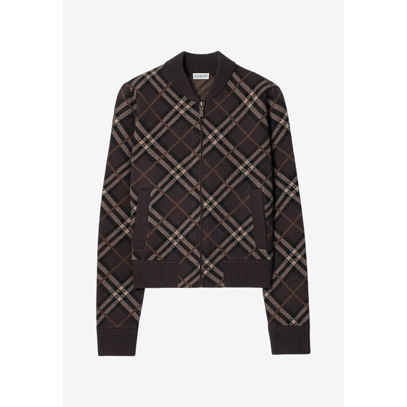 Checked Zip-Up Bomber Jacket Brown mrtwstd_M
