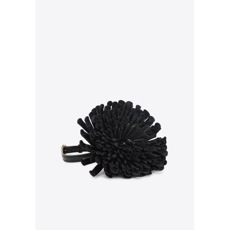 Flower Leather Necklace Black Onesize