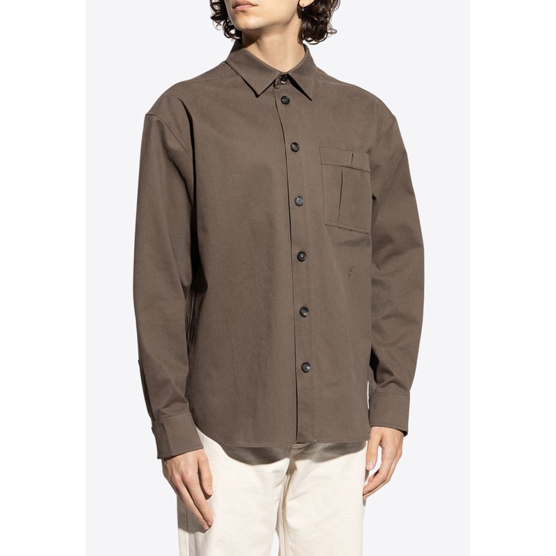 Patched Pocket Long-Sleeved Shirt Brown mrtwstd_M