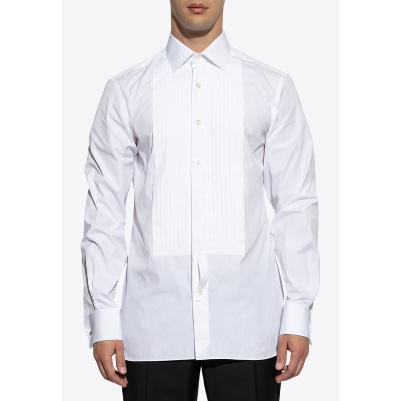 Peated Plastron Long-Sleeved Shirt White mrtwshirtseu_EU 39