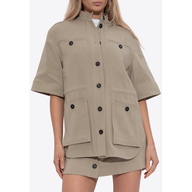 Waist Drawstrings Buttoned Shirt Sand wrtwit_IT 40