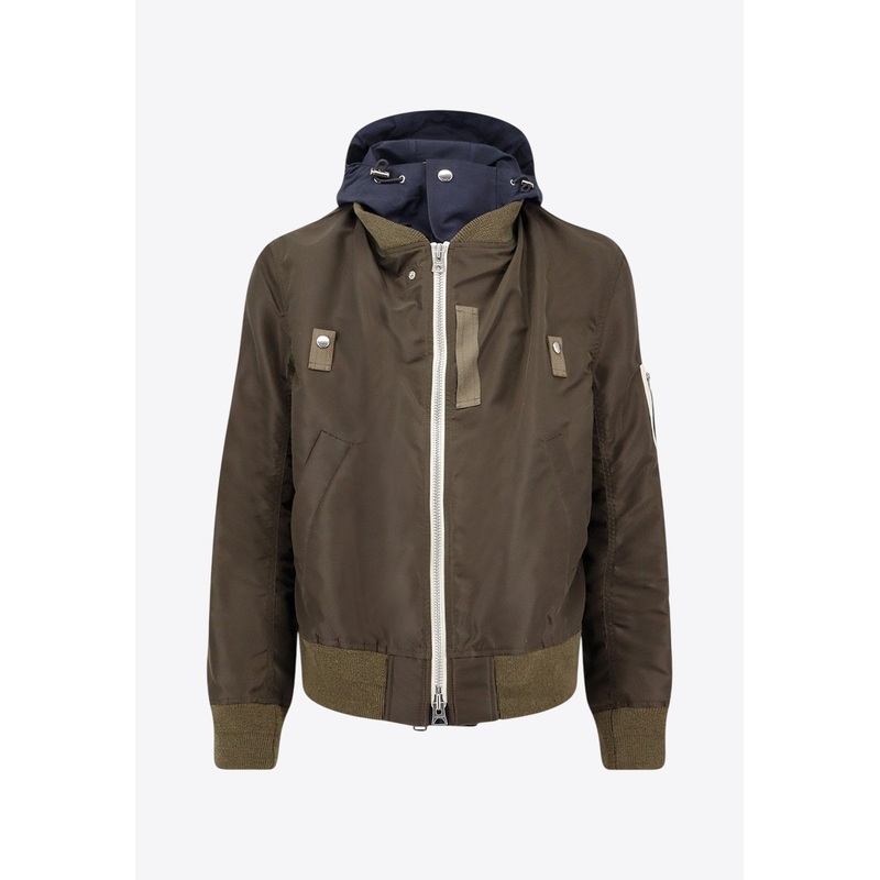 Zip-Up Bomber Jacket with Hood Khaki mrtwstd_2