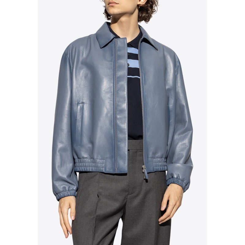 Zip-Up Leather Jacket Gray mrtwit_IT 48