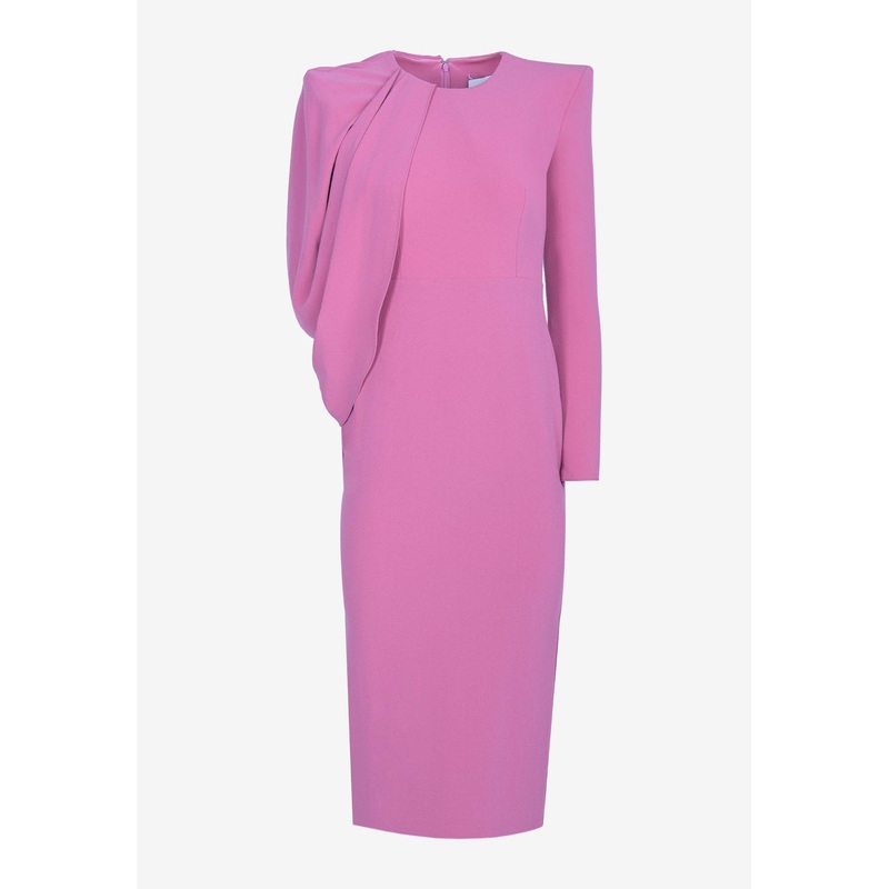 Asymmetric Cape-Sleeved Dress Pink wrtwuk_UK 10