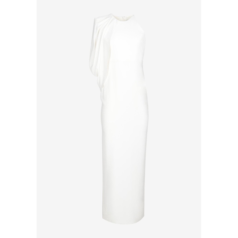 Asymmetric Cape-Sleeved Maxi Dress White wrtwuk_UK 10