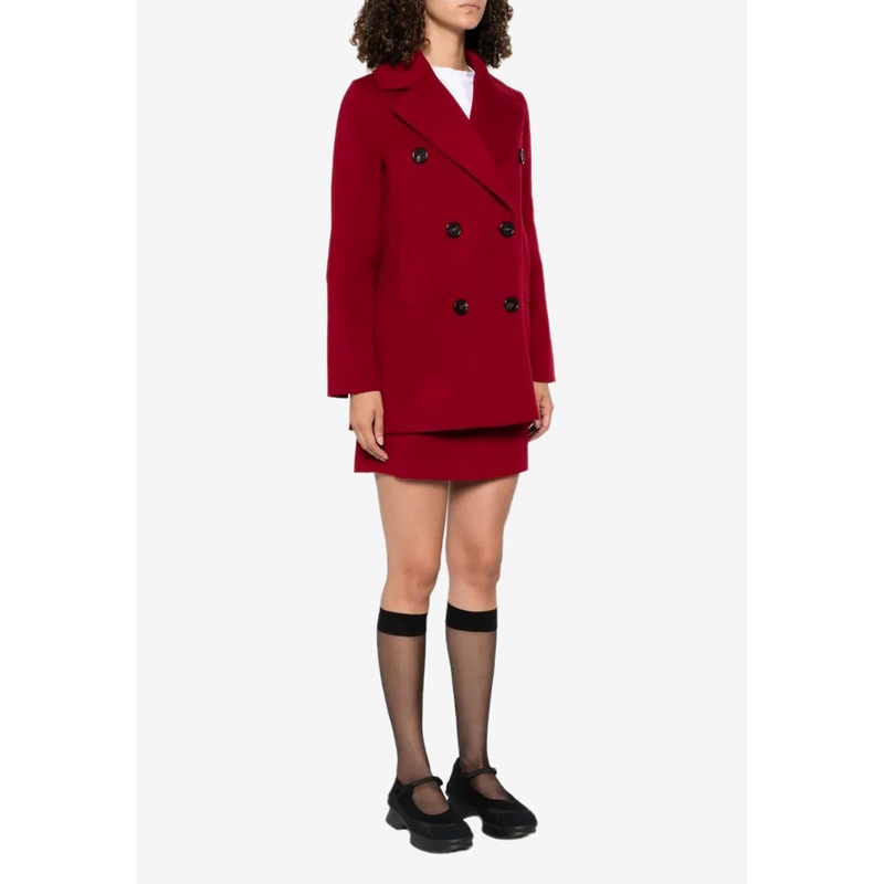 Caban Double-Breasted Wool Short Coat Red wrtwit_IT 36