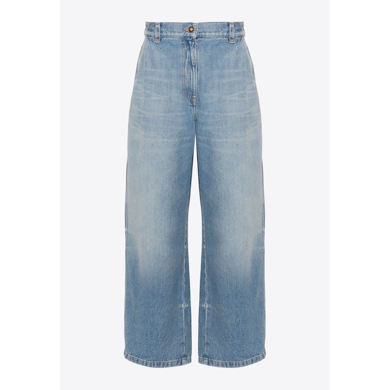 Distressed Wide-Leg Jeans Light Blue wrtwbottoms_26