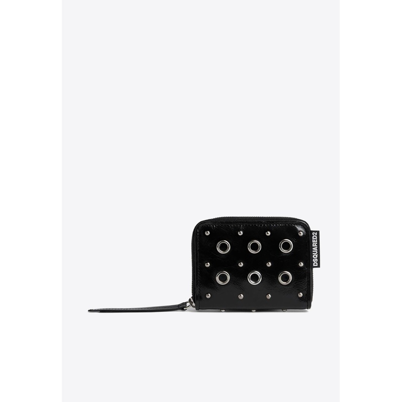Eyelet Embellished Leather Wallet Black Onesize
