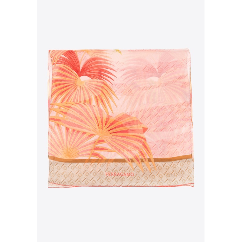 Printed Silk Scarf Coral Onesize