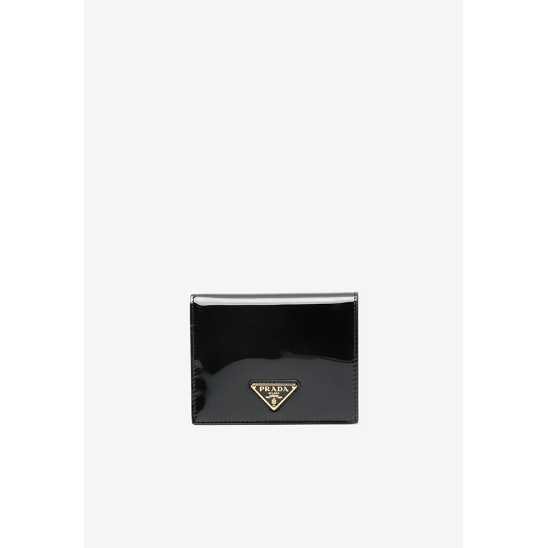 Triangle Logo Patent Leather Wallet Black Onesize