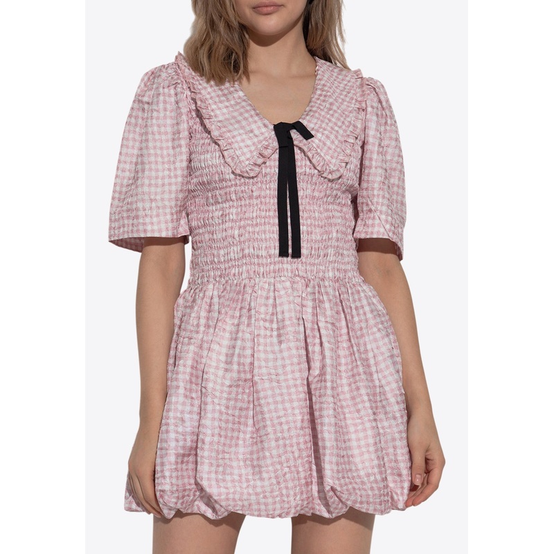 Vichy Check Shirred Mini Dress Pink wrtwde_DE 32