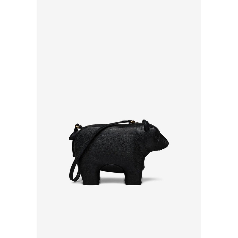 Bear Baguette Grained Leather Shoulder Bag Black Onesize