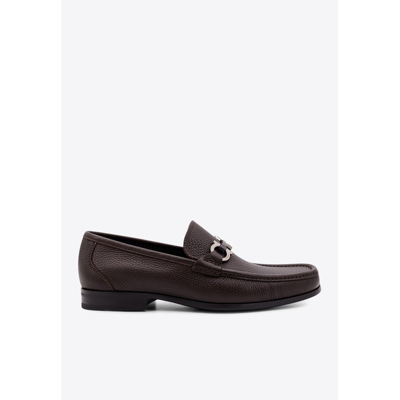 Gancini Grained Leather Loafers Brown mshoesus_US 6