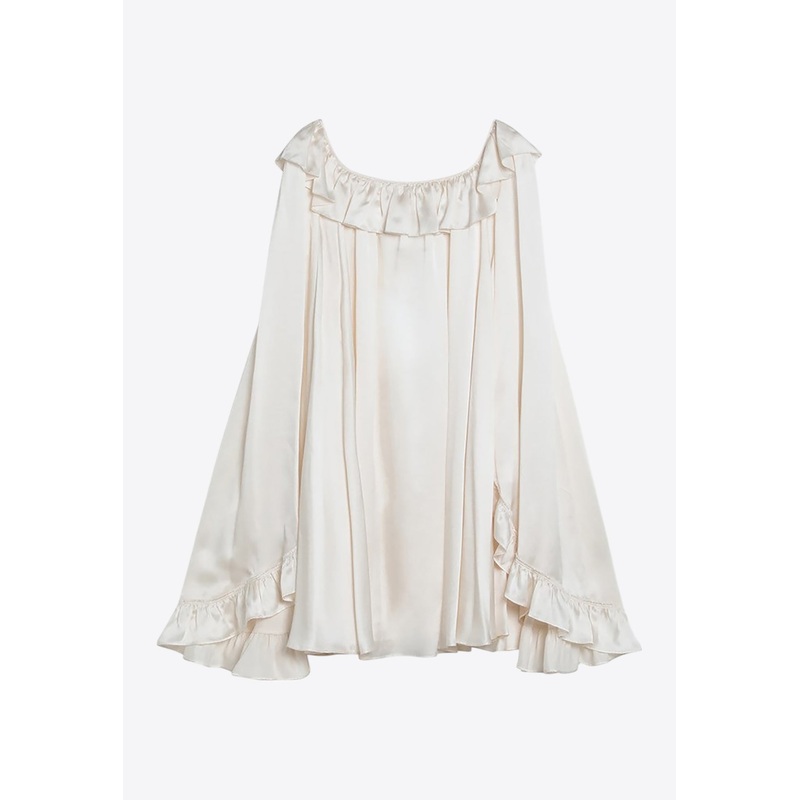 Ruffled Mini Silk Dress White wrtwfr_FR 36