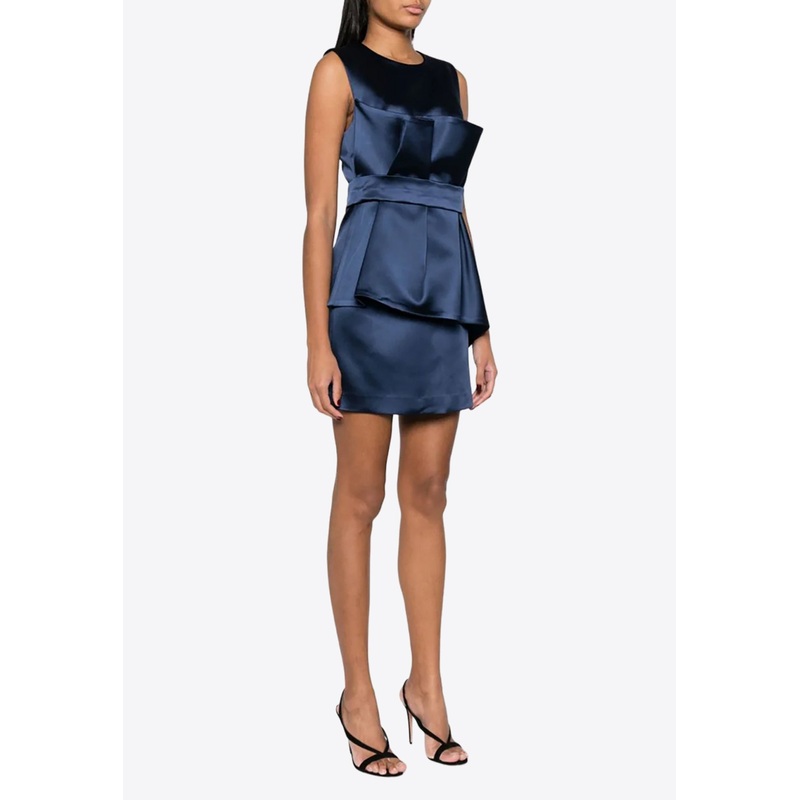 Satin Belted Mini Dress Blue wrtwstd_XS