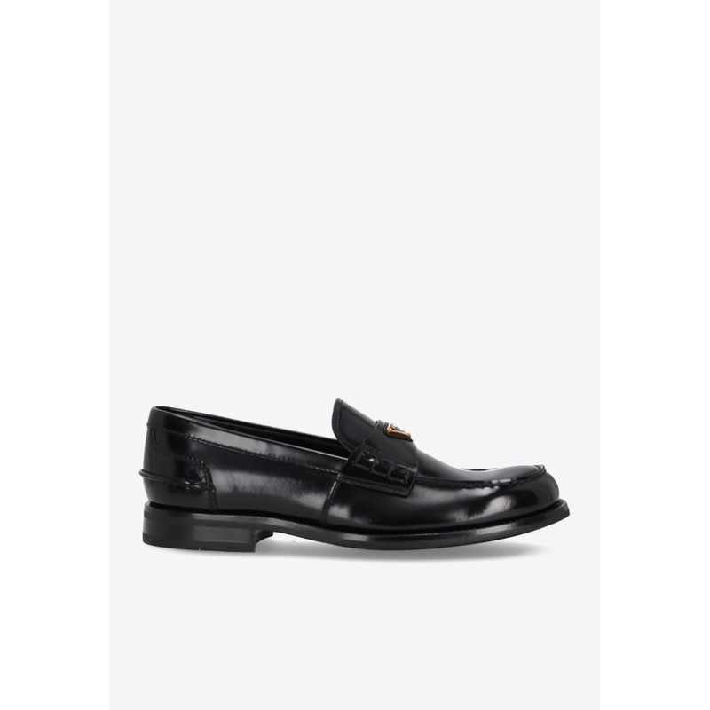 Triangle Logo Brushed Leather Loafers Black mshoesuk_UK 5