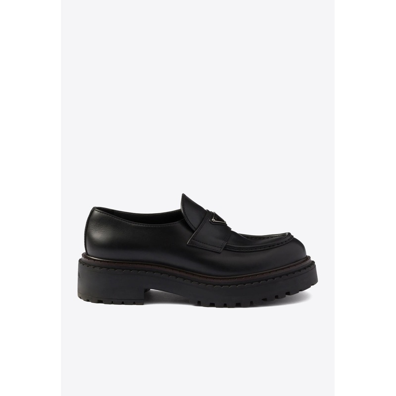 Triangle Logo Leather Loafers Black mshoesuk_UK 5