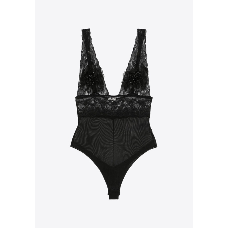 3D-Flowers Tulle Bodysuit Black wrtwit_IT 42
