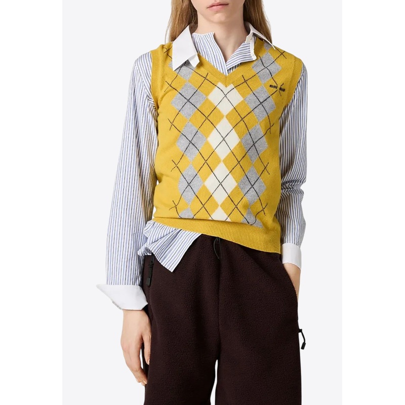 Argyle Knit Cashmere Vest Yellow wrtwit_IT 38
