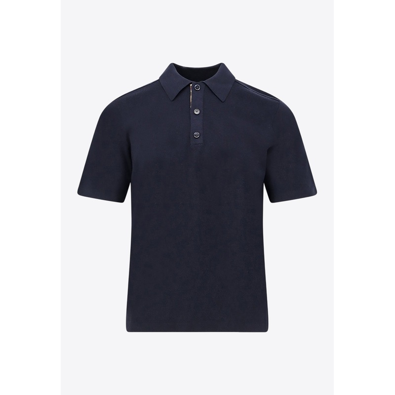 Check-Trimmed Wool Polo T-shirt Blue mrtwstd_S