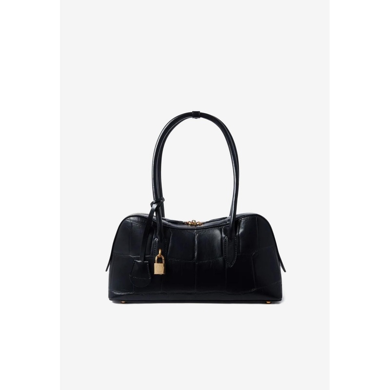 Ryder Croc-Embossed Leather Top Handle Bag Black Onesize