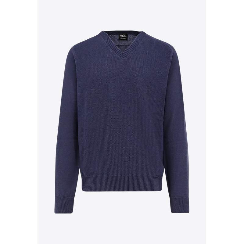 V-neck Cashmere Sweater Blue mrtwit_IT 48