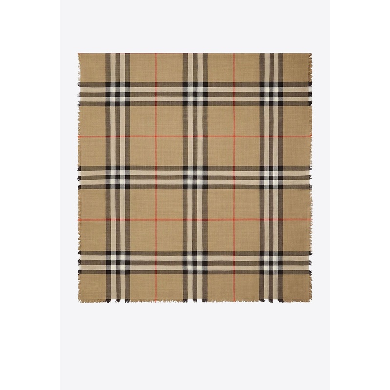 Wool Checked Scarf Brown Onesize
