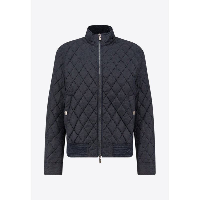 Zip-Up Quilted Jacket Blue mrtwstd_XS
