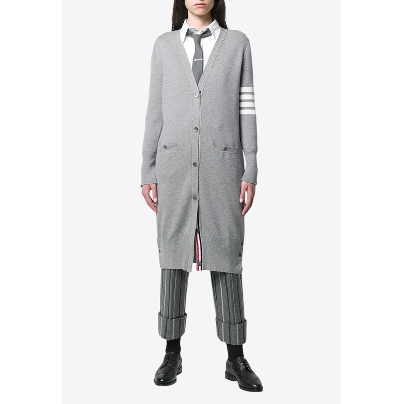 4-bar Stripes Long V-neck Cardigan Gray wrtwit_IT 36