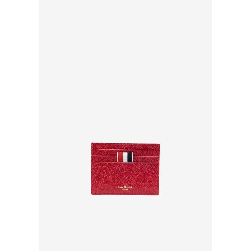 Signature Stripe Loop Cardholder in Pebbled Leather Red Onesize
