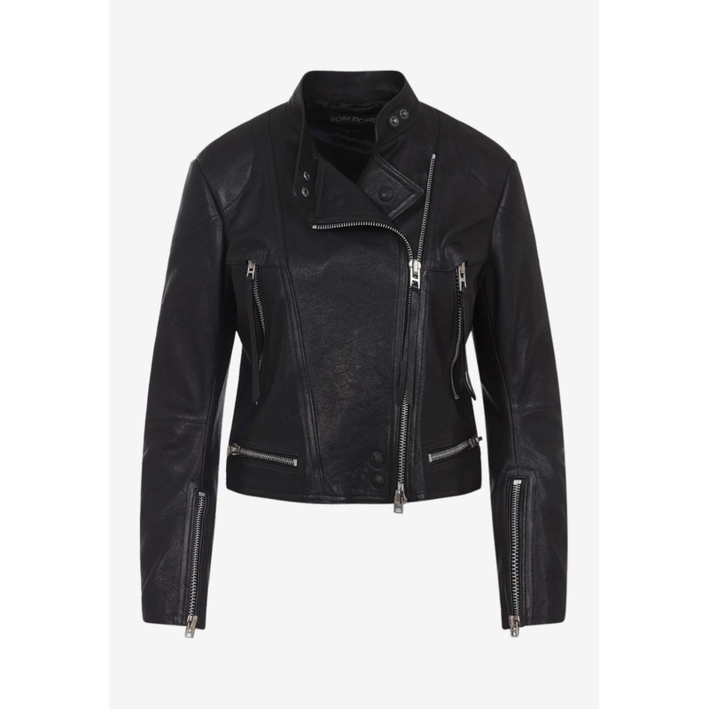 Zip-Up Leather Racer Jacket Black wrtwit_IT 40